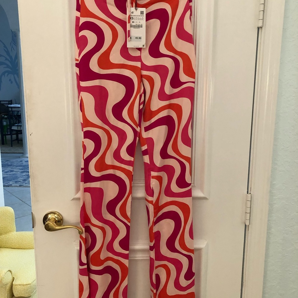 NWT Zara Pink Mod Flare Pants XS
